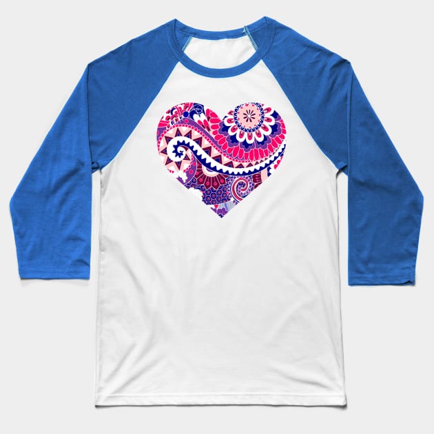 Pink and Blue Decorative Heart Baseball T-Shirt by AlondraHanley